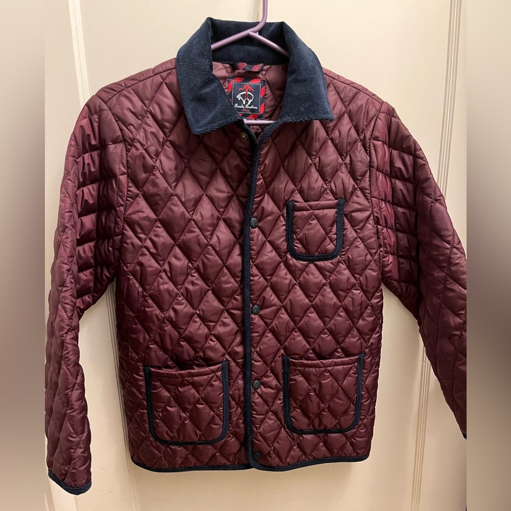 Brooks Brothers classic burgundy and navy quilted coat, size medium